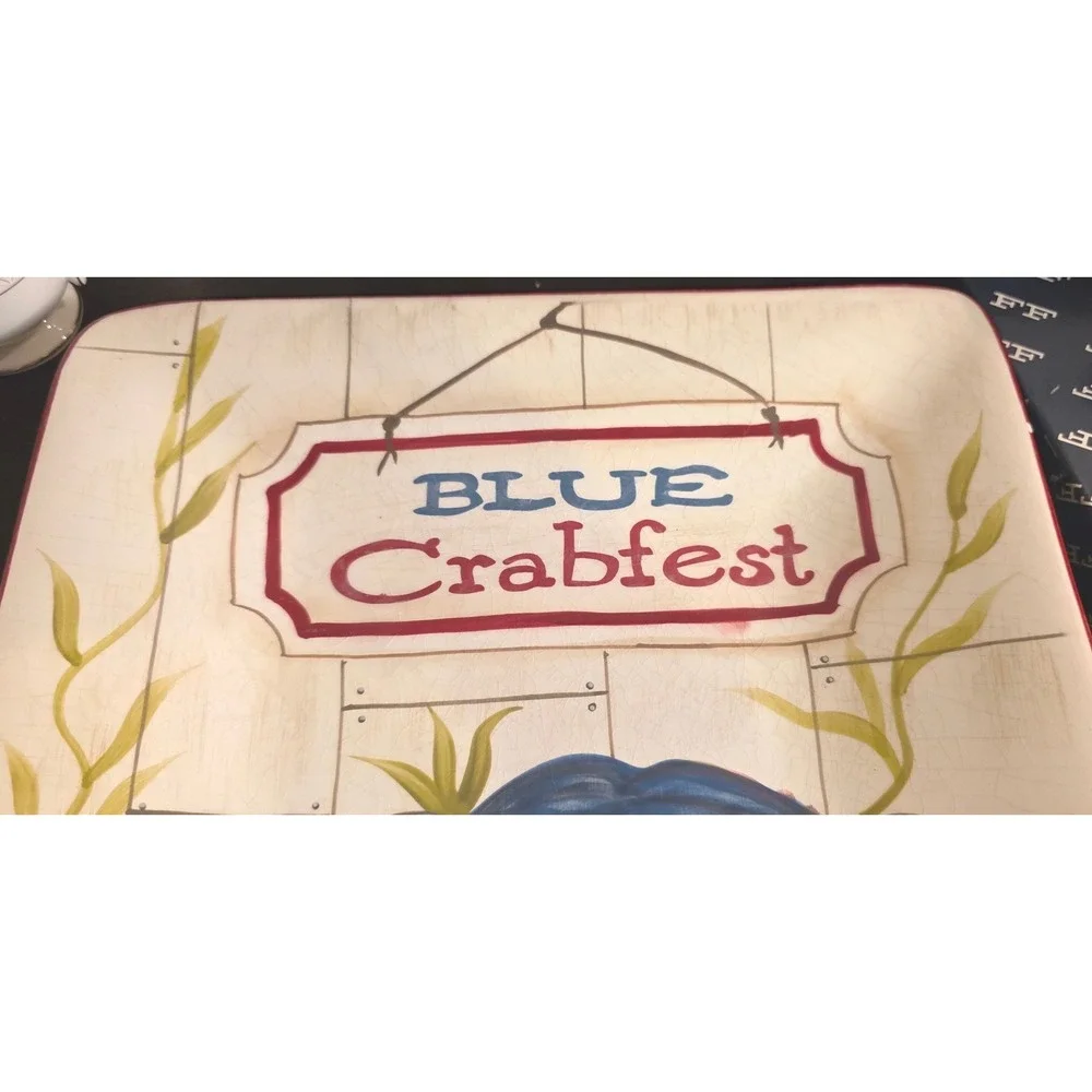 Certified International Blue Crabfest Square Platter Kate McRostie 11